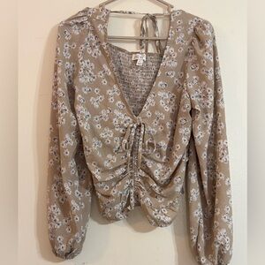 She + Sky Floral Cropped Blouse with Long Sleeves Boho Style